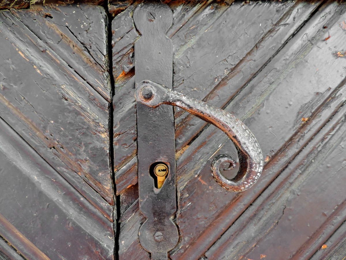 puerta de entrada, ojo de la cerradura, hierro, puerta, seguridad, agujero de, entrada, acero