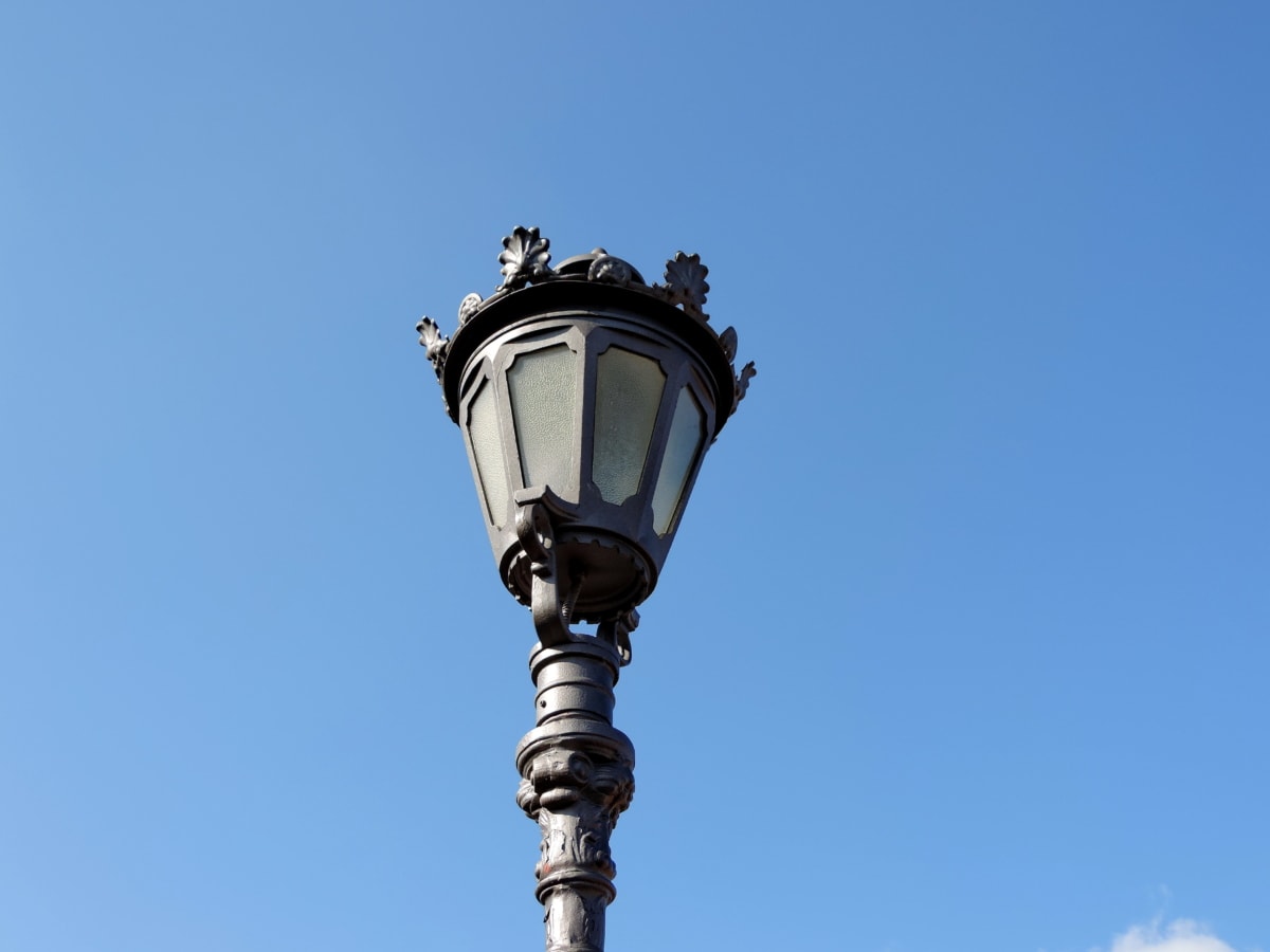 architecture, lamp, outdoors, blue sky, electricity, classic, lantern, old