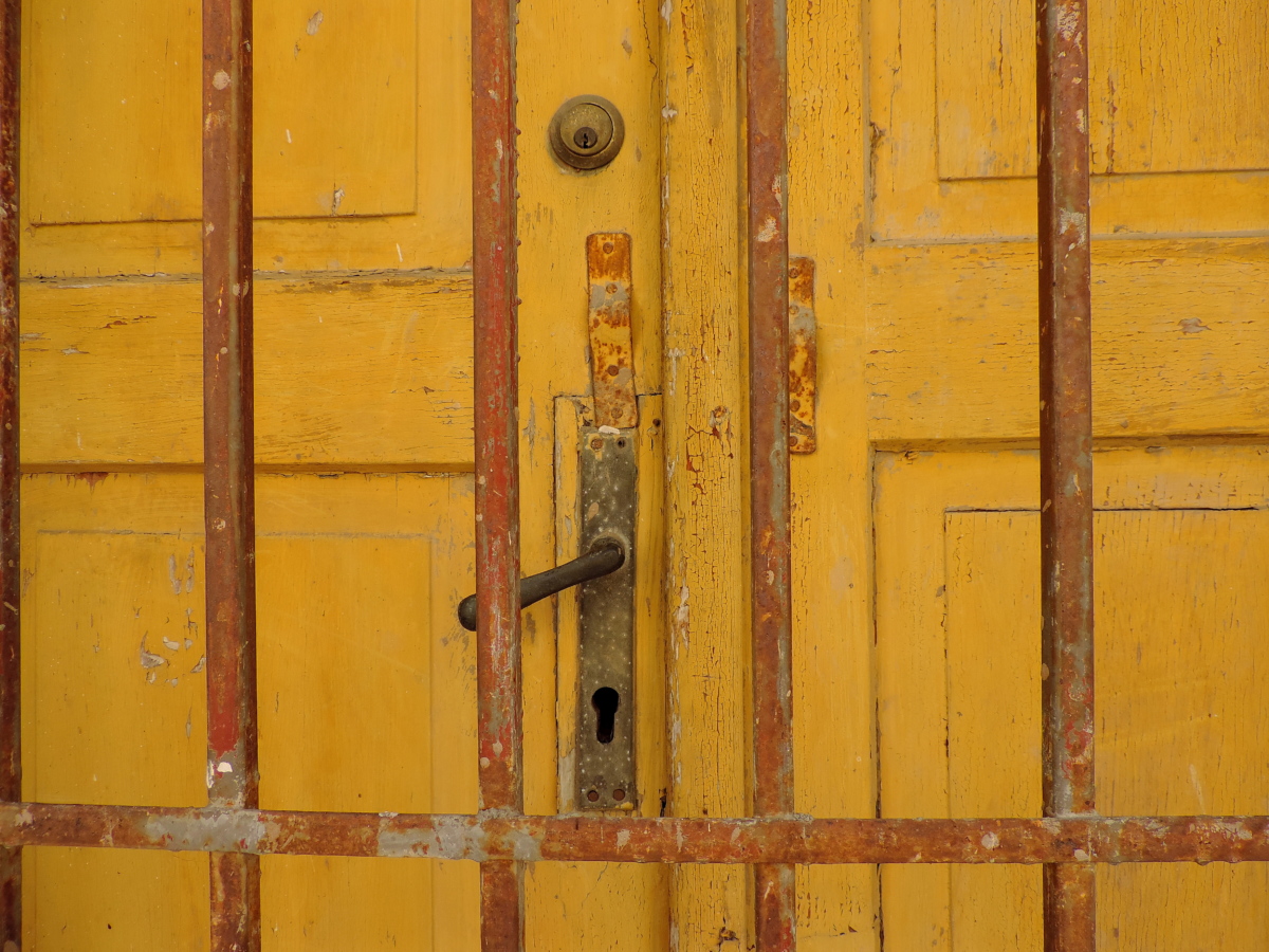puerta de entrada, cerradura, sujetador de, madera, antiguo, madera, puerta, pared