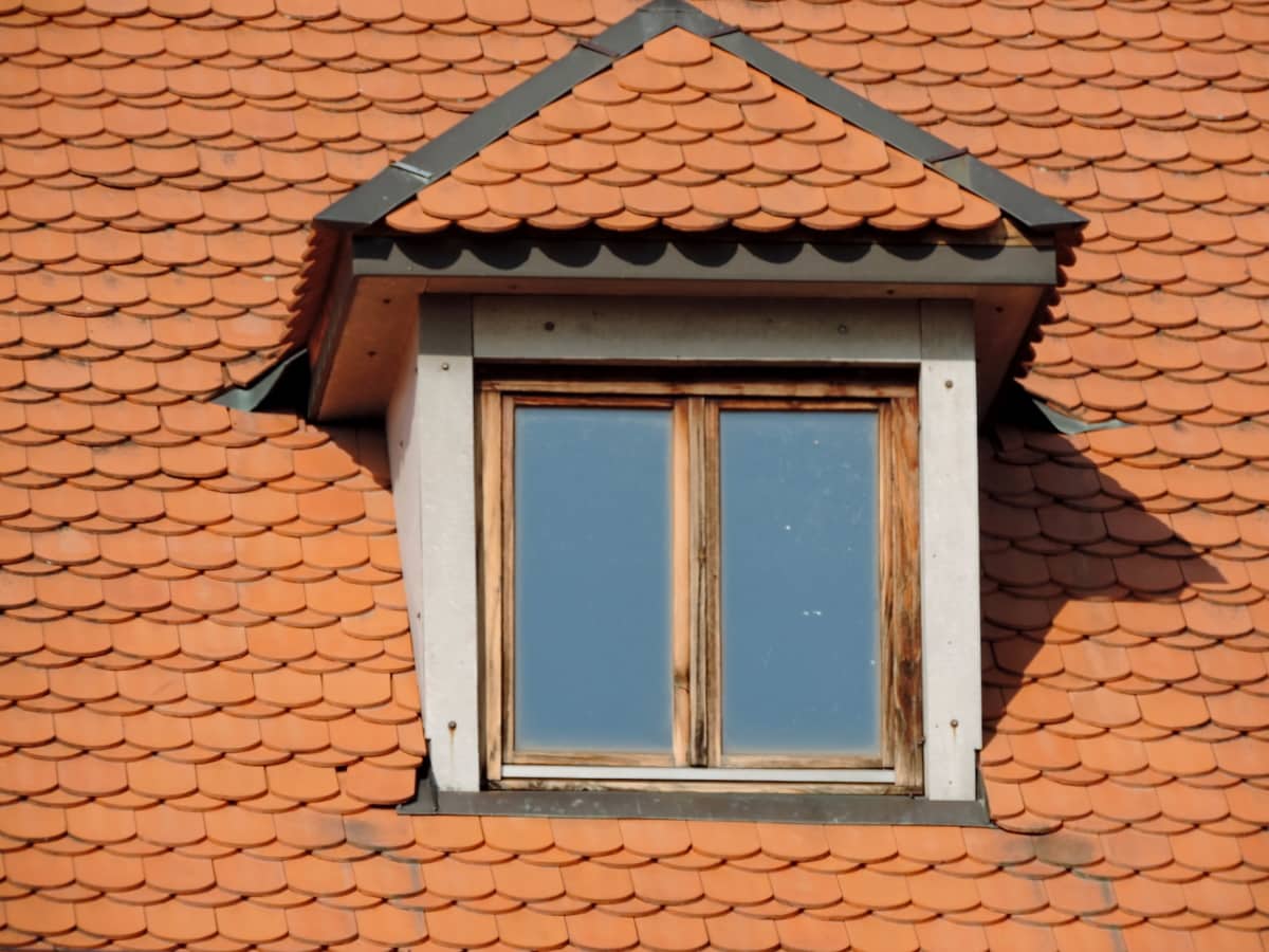 kiến trúc, mái nhà, gạch, trên sân thượng, cửa sổ, gác mái, nhà, cũ