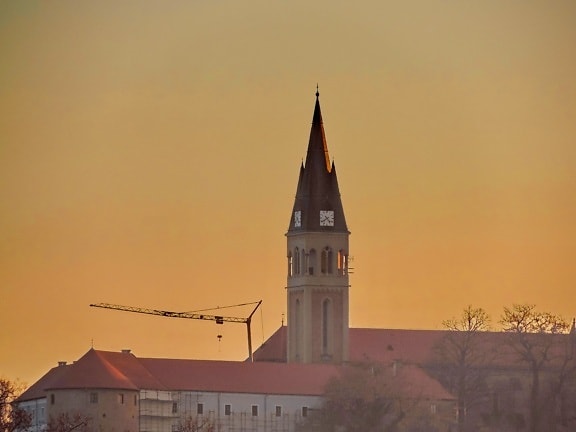 Católica, Cristianismo, Croácia, arquitetura, Igreja, edifício, Torre, pôr do sol