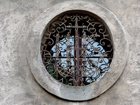 arte, barroco, ferro fundido, cristão, feito à mão, religiosa, janela, velho