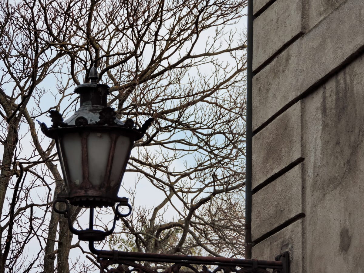 lâmpada, dispositivo, velho, arquitetura, retrô, lanterna, urbana, parede