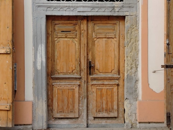 přední dveře, ulice, dveře, staré, dřevo, dřevěný, dům, architektura