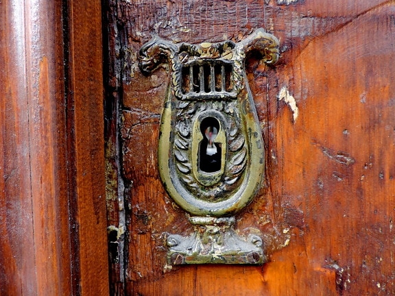 baroque, brass, detail, handmade, keyhole, wood, old, device