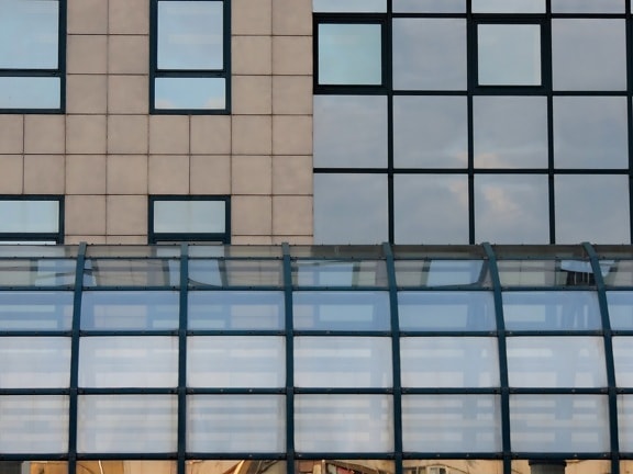 futuristic, geometric, modern, building, architecture, window, office, reflection