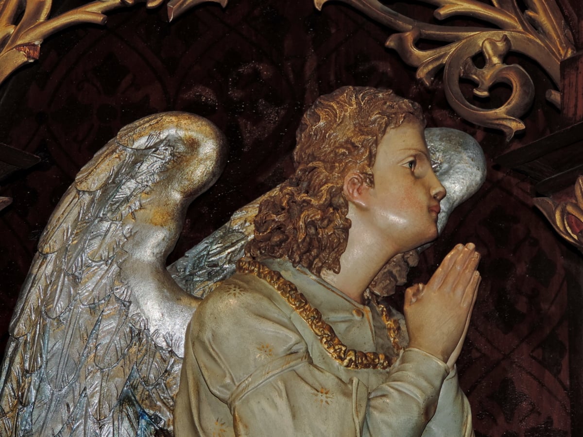 Ángel, Cristo, oración, escultura, arte, religión, personas