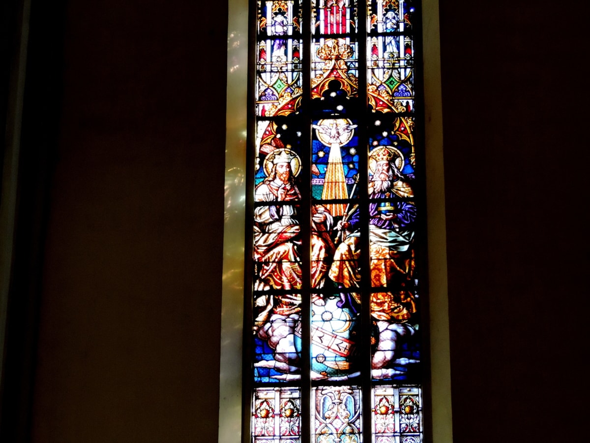 temnota, mozaika, rámec, okno, barevné sklo, kostel, náboženství, Katedrála