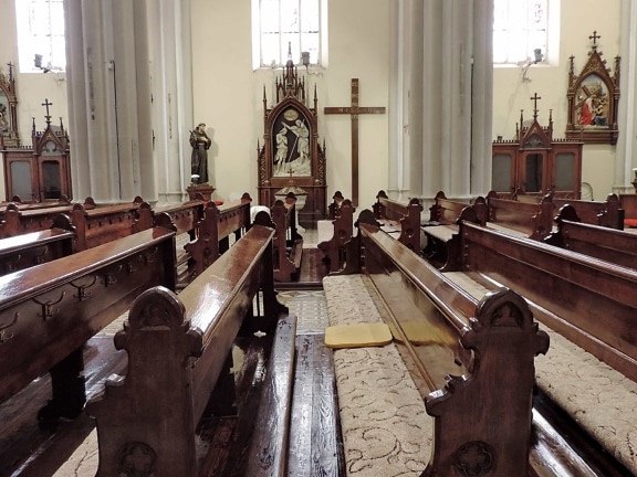 cathedral, catholic, interior decoration, bench, religion, room, indoors, church