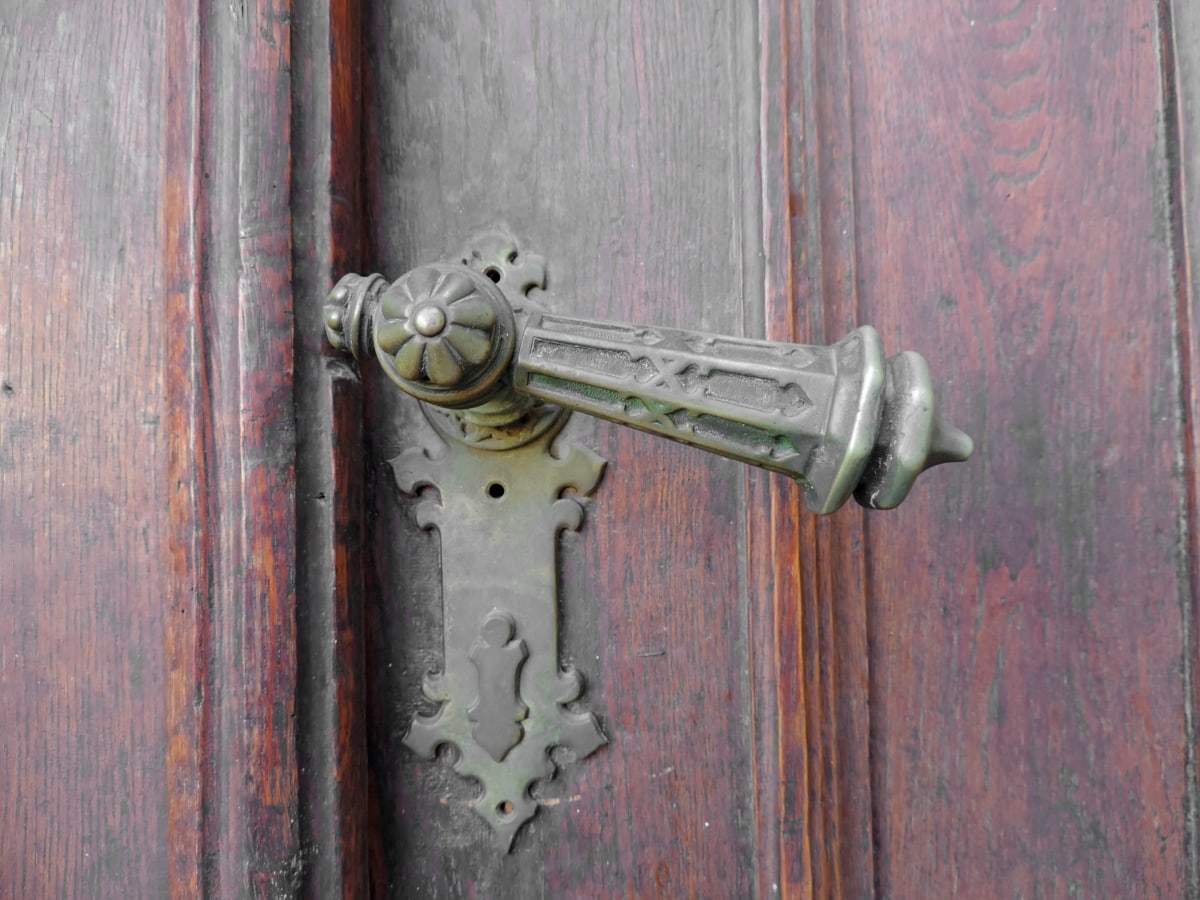 mosaz, přední dveře, ručně vyráběné, dveře, bezpečnost, železo, vchod, dřevěný