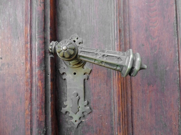 messing, voordeur, handgemaakte, deur, veiligheid, ijzer, ingang, houten