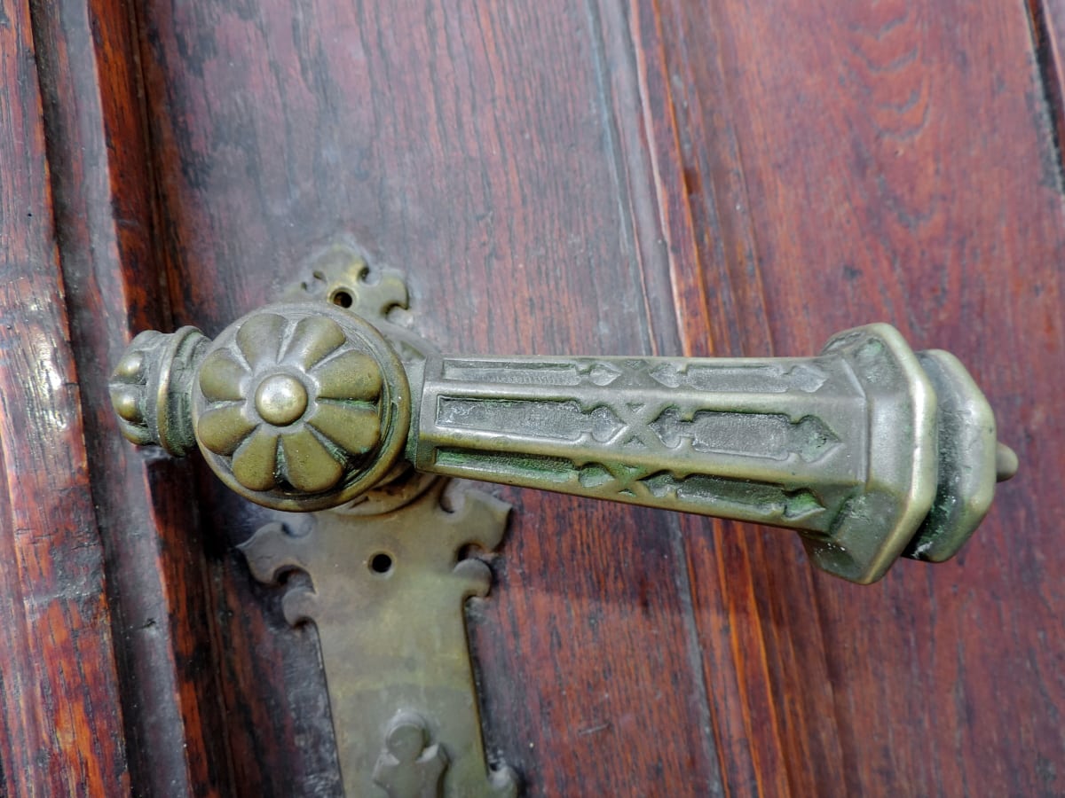 brass, front door, old, handle, lock, door, iron, steel