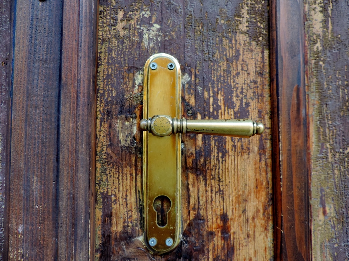 pintu, logam, lama, kait, menangkap, kayu, pengikat, kunci