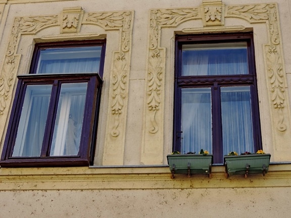 μπαρόκ, γλάστρα, παράθυρο, πρόσοψη, κτίριο, σπίτι, παράθυρο, αρχιτεκτονική