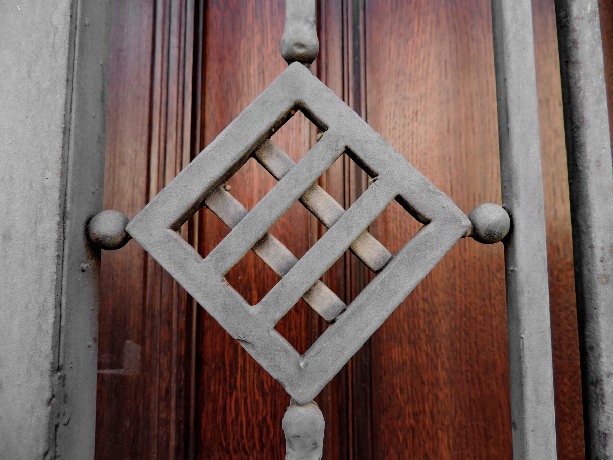 cerca de, puerta de entrada, madera, hierro, puerta, acero, antiguo, arquitectura