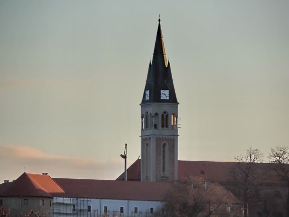 Torre de la iglesia, Croacia, Centro de la ciudad, puesta de sol, construcción, Torre, Iglesia, Catedral
