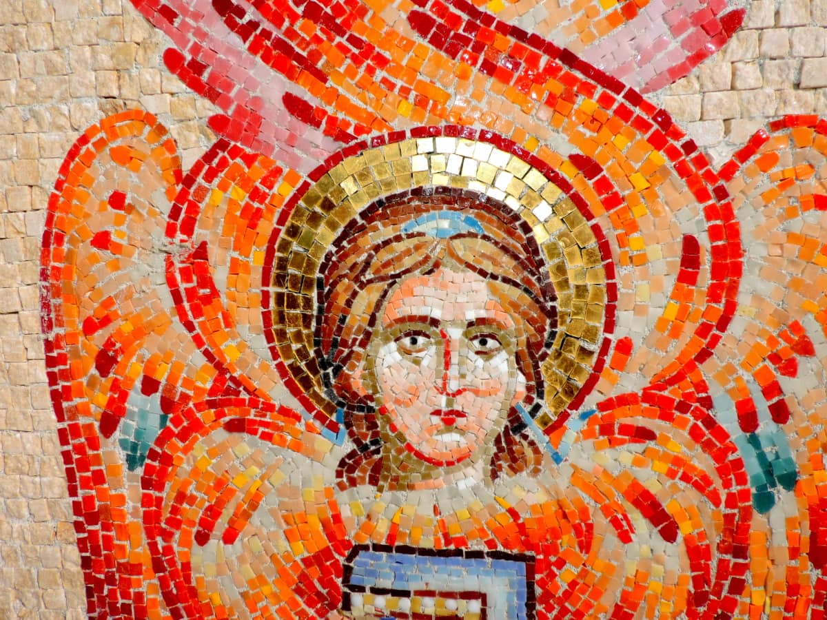 angel, christianity, face, fire, symbol, wing, worship, mosaic