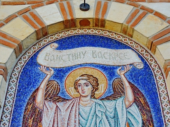 angel, religion, painting, art, saint, mosaic, church, interior