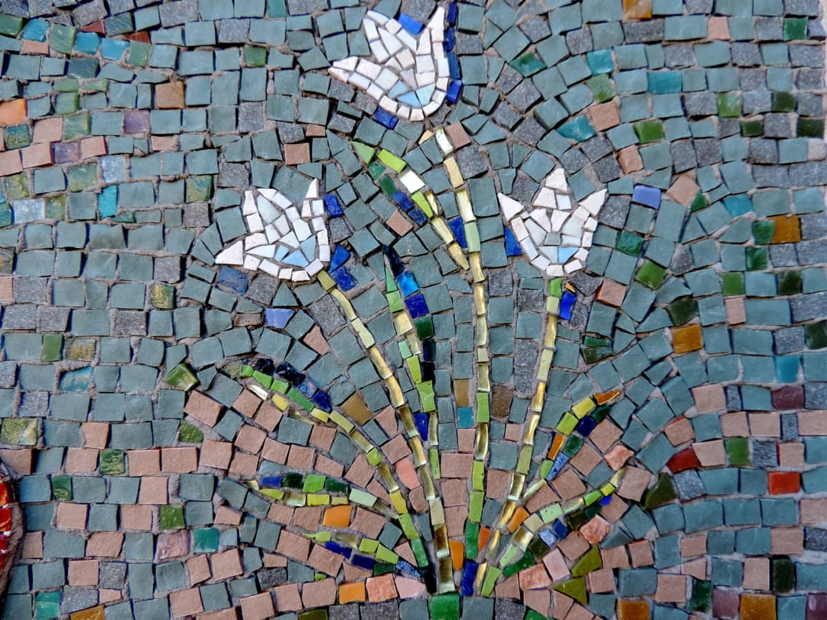 květinová zahrada, mozaika, okrasné, vedle sebe, vzor, zeď, umění, abstrakt
