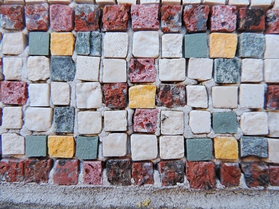 decoração, mosaico, velho, padrão, parede, superfície, pedra, concreto