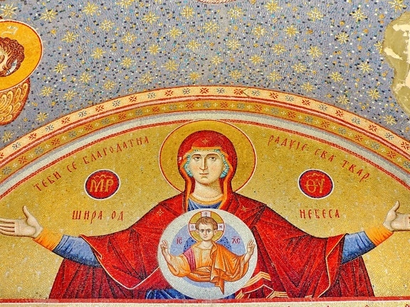 Bysantinsk, Kristus, kristendom, helgen, mosaikk, kunst, illustrasjon, dekorasjon