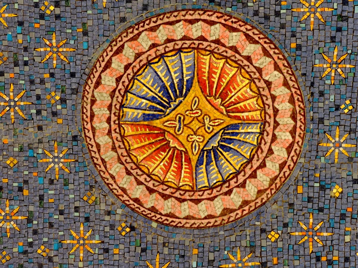 Arabesque, färgglada, handgjorda, orientalisk, runda, symbol, konst, mosaik
