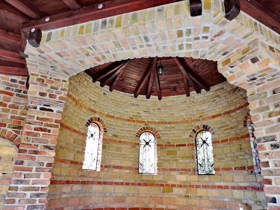 Byzantijnse, decoratie, handgemaakte, interieur, het platform, gebouw, oude, baksteen