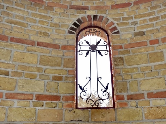 Bizantina, finestra, architettura, creazione di, vecchio, parete, mattone, esterno