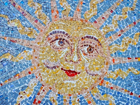 ansigt, mosaik, tähti, solen, solens stråler, abstrakt, kunst, mønster