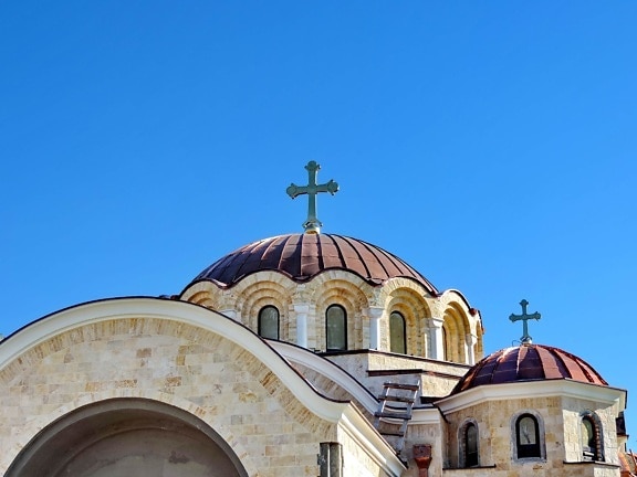 Byzantine, monastery, orthodox, Serbia, religion, church, dome, cross