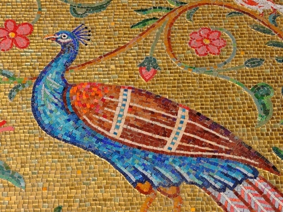 beautiful, beautiful flowers, peacock, mosaic, art, design, color, old