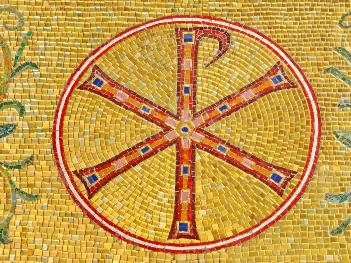 byzantské, křesťanství, podepsat, symbol, příznaky, mozaika, kola, vzor