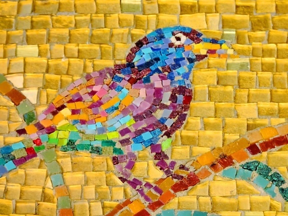Művészet, madár, színes, Részletek, kézzel készített, mozaik, fal, textúra