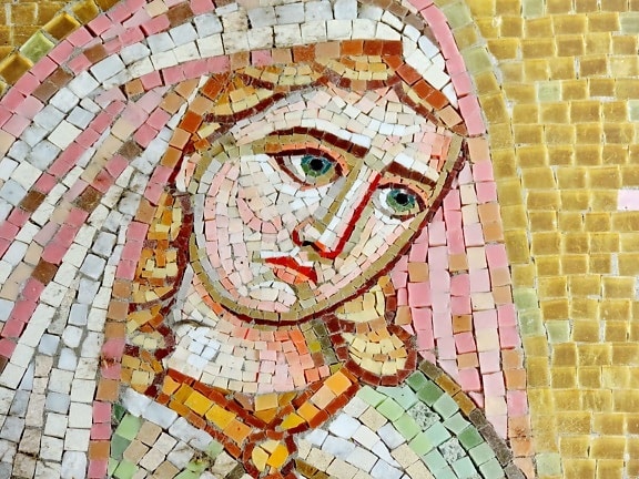 face, medieval, portrait, young woman, wall, mosaic, art, old