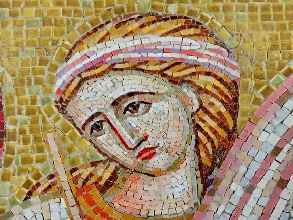 história, medieval, retrato, mulher, mosaico, arte, parede, velho