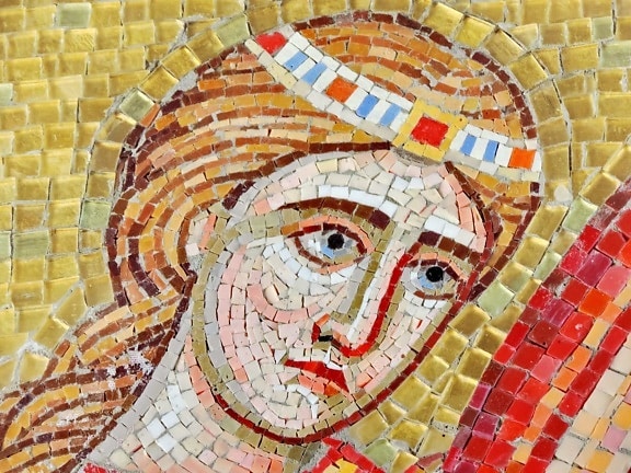 detail, cara, tristeza, mulher, arte, mosaico, padrão, velho