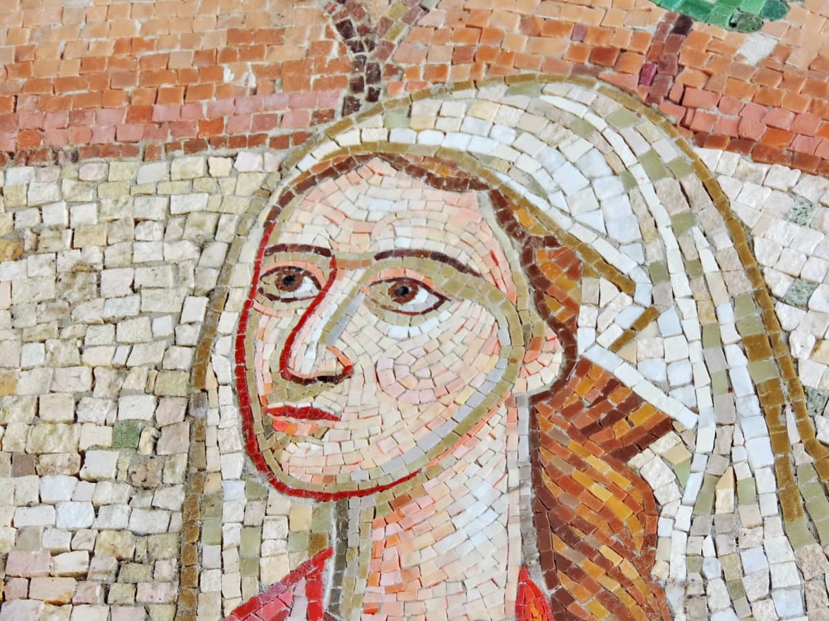 pretty girl, mosaic, wall, old, art, architecture, ancient, pattern