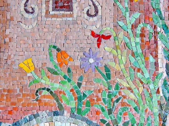 bunga, buatan tangan, mosaik, dinding, pola, Desain, seni, tekstur