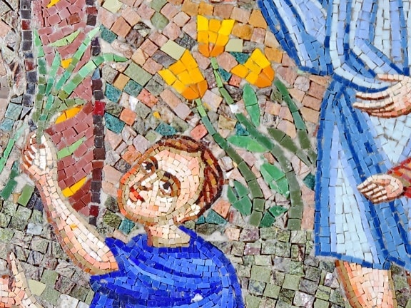 child, childhood, children, mosaic, art, painting, wall, pattern