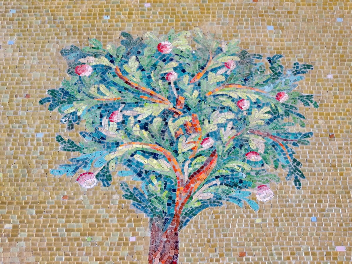 maçã, histórico, árvore, mosaico, arte, projeto, retrô, Cor
