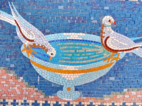 oiseaux, Colombe, Fontaine, à la main, médiévale, mosaïque, conception, art
