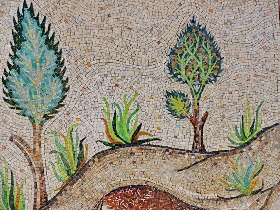 hecho a mano, paisaje, naturaleza, árbol, mosaico de, arte, patrón de, textura