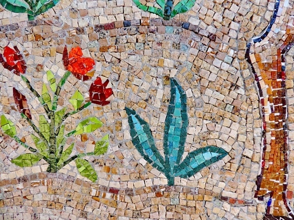 flower, mosaic, wall, pattern, art, architecture, design, old