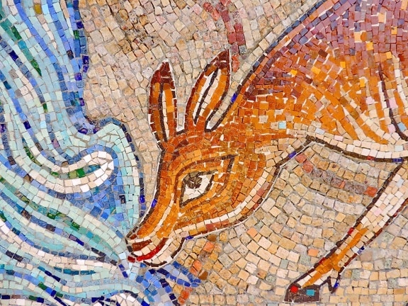 deer, water, mosaic, art, wall, design, creativity, artistic