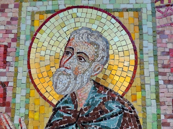 gold, mosaic, saint, wall, art, jigsaw puzzle, old, illustration