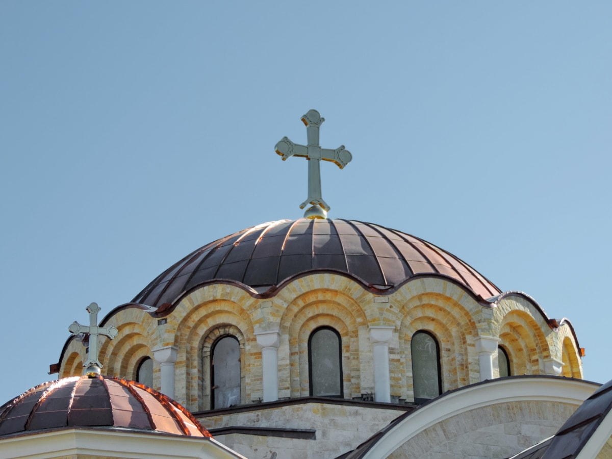 kříž, zlato, klášter, ortodoxní, kostel, architektura, kopule, střecha