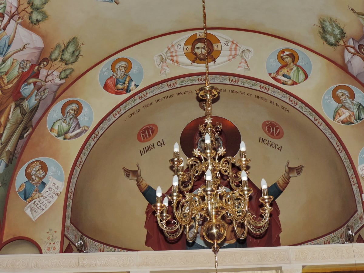 Bysantinsk, lysekrone, interiør, interiørdesign, ortodokse, kirke, religion, kunst
