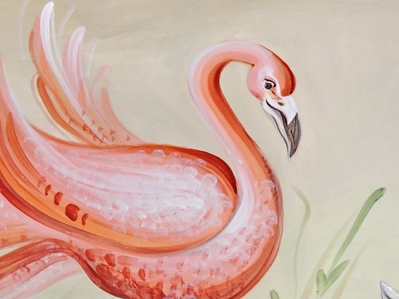 fuglen, kunst, Flamingo, veggmaleri, rosa, illustrasjon, kunst, dekorasjon