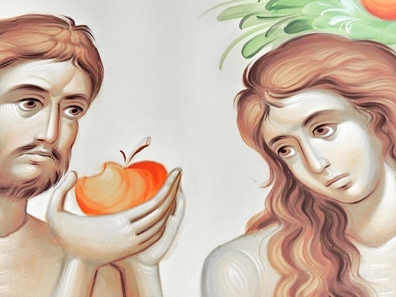 Apfel, Bibel, Mann, Religion, Frau, Gesicht, Porträt