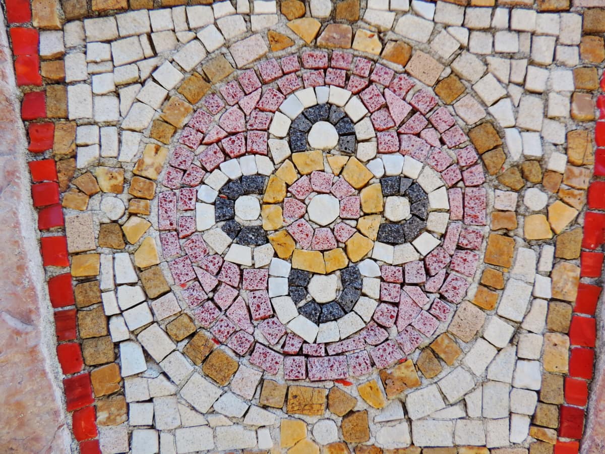 Arabesque, kruh, barevné, mozaika, Orientální, tvar, zeď, beton